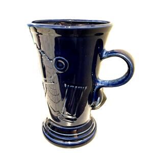Homer Laughlin Fiesta Cobalt Blue Latte Pedestal Coffee HLC Embossed 6" Cup Mug